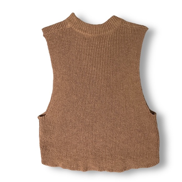 Free People Beach Sleeveless Sweater Sz XS Mock Neck Ribbed Knit Neutral Tan - Picture 6 of 10